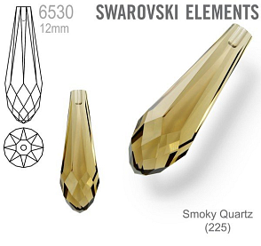 SWAROVSKI 6530 Pure Drop Pendant velikost 12mm. Barva Smoky Quartz 