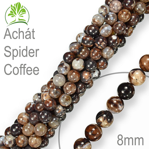 Korálky z minerálů Achát Spider Coffee. Velikost pr.8mm. Balení 10Ks.