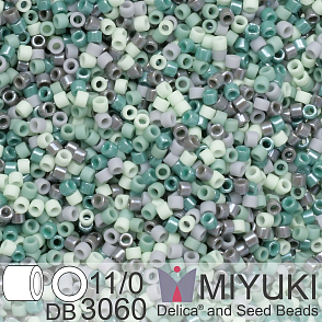 Korálky Miyuki Delica 11/0. Barva Grey Green Mix DB3060. Balení 5g.