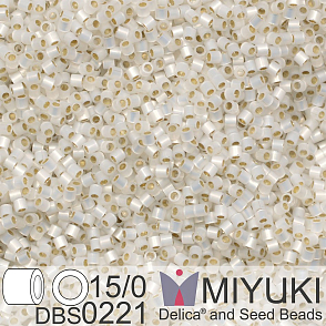 Korálky Miyuki Delica 15/0. Barva DBS 0221 Gilt Lined White Opal. Balení 2g.