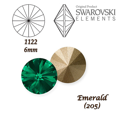 SWAROVSKI ELEMENTS RIVOLI 1122 SS29 barva EMERALD (205) velikost 6mm.