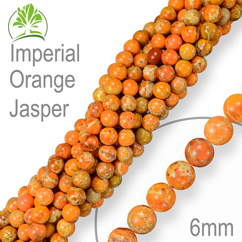 Korálky z minerálů Imperial Orange Jasper přírodní polodrahokam. Velikost pr.6mm. Balení 12Ks.