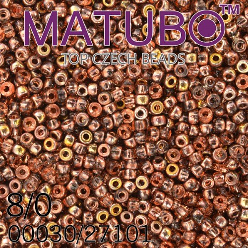 Korálky MATUBO™ mačkané rokajlové korálky. Velikost 8/0 (3,1mm). Barva 00030/27101 KRYSTAL pokov GOLD CAPRI . Balení 10g
