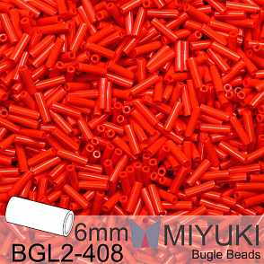 Korálky Miyuki Bugle Bead 6mm. Barva BGL2-408 Opaque Red. Balení 10g.
