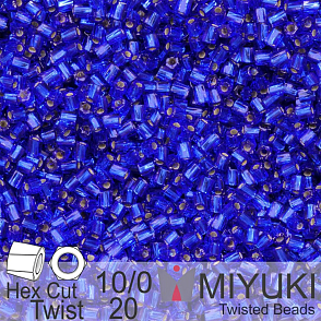 Korálky Miyuki Hex Cut Twisted Bugle 2,2x2,2mm. Barva 20 Silverlined Cobalt. Balení 5g.