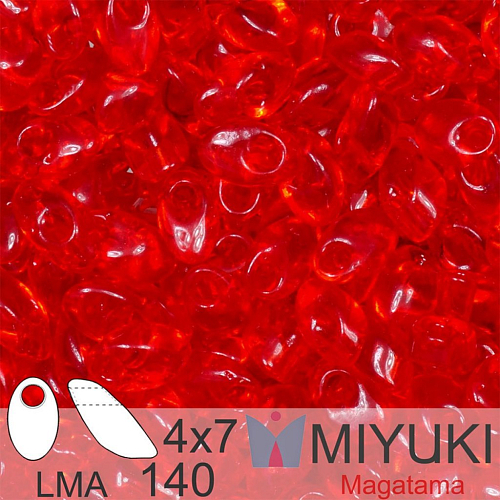 Korálky MIYUKI tvar Long MAGATAMA velikost 4x7mm. Barva LMA-140 Transparent Red Orange. Balení 5g.