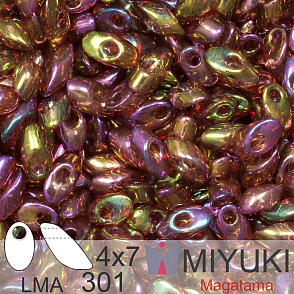 Korálky MIYUKI tvar Long MAGATAMA velikost 4x7mm. Barva LMA-301 Dark Topaz Rainbow Gold Luster. Balení 5g.