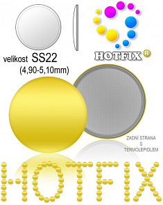 Kovové NAILHEAD HOTFIX nažehlovací polotovary. Velikost SS22 (4,90-5,10mm) Tl.0,6mm. Barva 019 SVĚTLÁ ZLATÁ (lesklá ocelová). Balení 50Ks