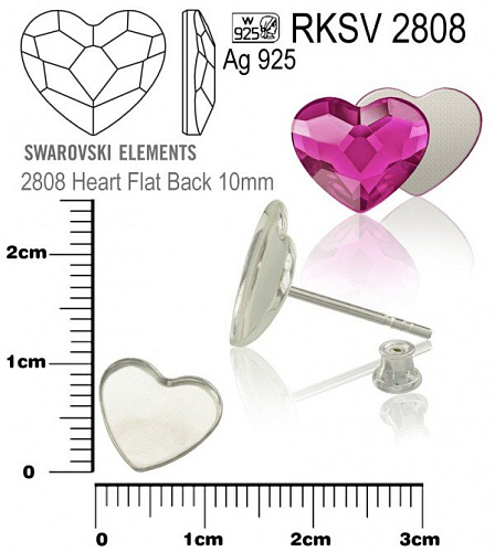 NÁUŠNICE puzeta na Swarovski 2808  Heart Flat Back 10mm ozn. RKSV 2808. Materiál STŘÍBRO AG925.váha 0,48g.