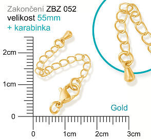 Zakončovací řetízek s KARABINKOU ozn. ZBZ 052. Barva (pokov) GOLD.