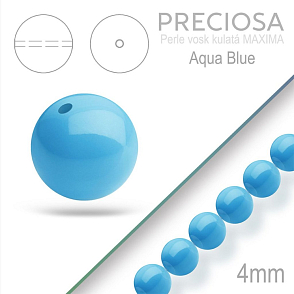 Preciosa Perle voskovaná kulatá MAXIMA barva Aqua Blue velikost 4mm. Balení návlek 31Ks.
