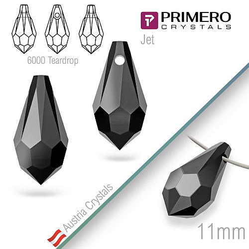Přívěsky PRIMERO Crystals . Tvar 6000 Teardrop. Barva Jet. Velikost 11mm