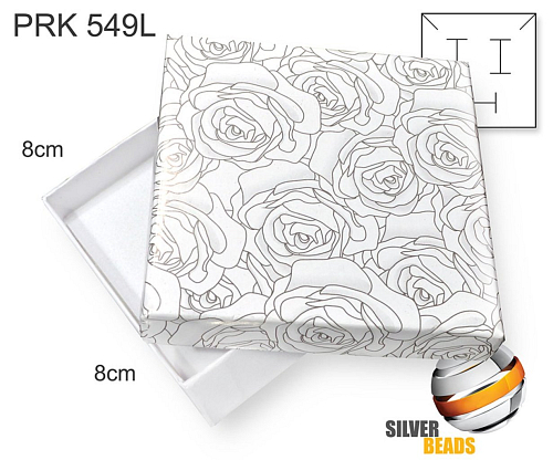 Krabička na šperky. Materiál papír . Ozn. PRK 549L. Velikost 8x8cm. Barva Bílá s kresbou růží.