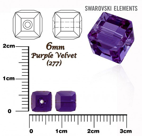 SWAROVSKI CUBE Beads 5601 barva PURPLE VELVET velikost 6mm.