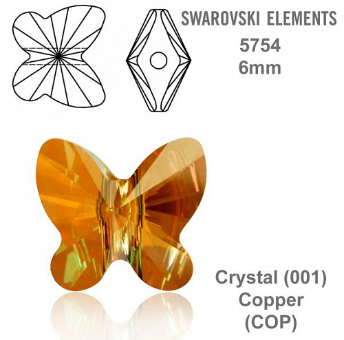 SWAROVSKI KORÁLKY Butterfly Bead barva CRYSTAL COPPER velikost 6mm. Balení 4Ks.