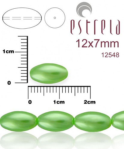 VOSKOVANÉ korále tvar ovál. Velikost 12x7mm. Barva 12548 (zelená). Balení 10ks na návleku. 