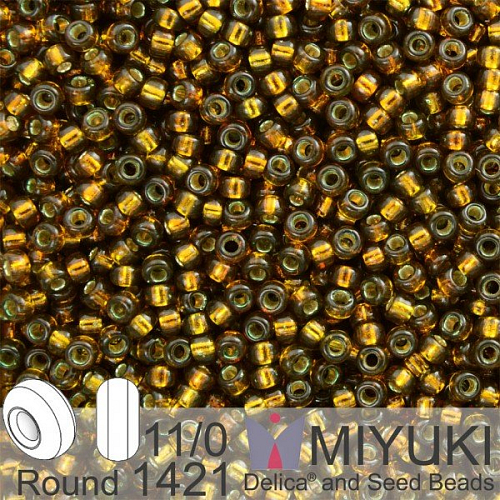 Korálky Miyuki Round 11/0. Barva 1421 Dyed S/L Golden Olive. Balení 5g.