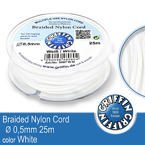 Braided NYLON (splétaná nit na náramky) GRIFFIN síla nitě 0,5mm cívka 25m. Barva White