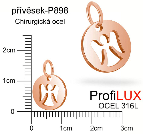 Přívěsek Chirurgická Ocel ozn-P898 medailon s ANDĚLEM velikost pr.12mm. Řada přívěsků ProfiLUX. Barva RoseGOLD. 