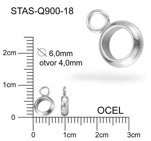 Kroužek s uzavřeným OČKEM  CHIRURGICKÁ OCEL ozn.-STAS-Q900-18. velikost pr.6,0mm (kroužek)  otvor 4,0mm