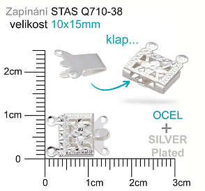 Mechanické zapínání (Záponka) OCEL ozn.-STAS-Q710-38. velikost 10x15mm. Barva SILVER Plated.