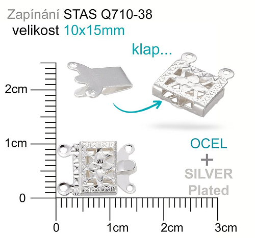 Mechanické zapínání (Záponka) OCEL ozn.-STAS-Q710-38. velikost 10x15mm. Barva SILVER Plated.