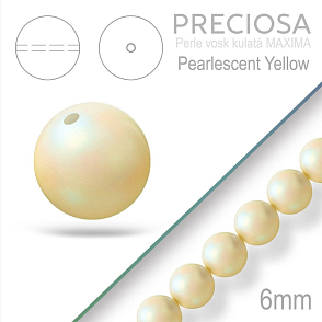Preciosa Perle voskovaná kulatá MAXIMA barva Pearlescent Yellow velikost 6mm. Balení návlek 21Ks.