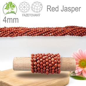 Korálky z minerálů Red Jasper Fazetovaný přírodní polodrahokam. Velikost pr.4mm. Balení 95Ks.