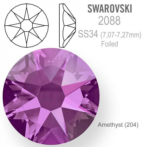 SWAROVSKI 2088 XIRIUS FOILED velikost SS34 barva Amethyst 
