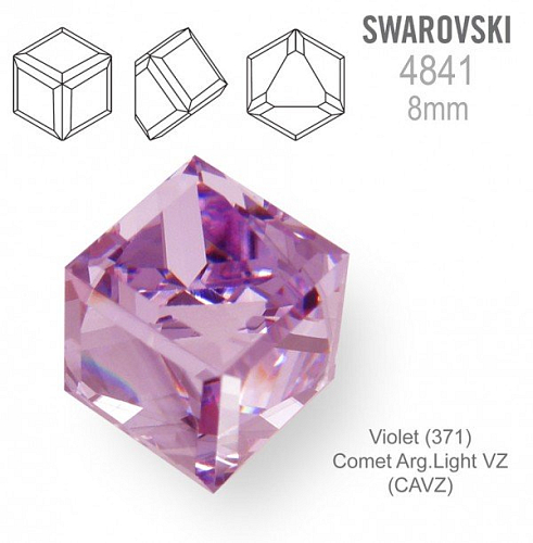 SWAROVSKI ELEMENTS 4841 Angled Cube (zkosená kostka) barva VIOLET (371) Comet Arg. Light VZ (CAVZ) velikost 8mm.