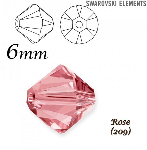 SWAROVSKI XILION BEAD 5328 barva ROSE velikost 6mm. Balení 10Ks