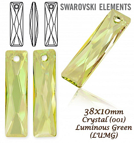 Swarovski 6465 Queen Baguette Pendant Crystal Luminous Green. Velikost 38x10mm. 