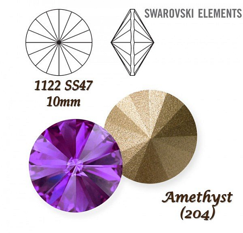 SWAROVSKI ELEMENTS RIVOLI 1122 SS47   barva AMETHYST (204) velikost 10mm. 