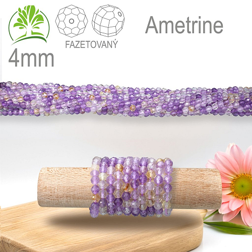Korálky z minerálů Ametrine Fazetovaný přírodní polodrahokam. Velikost pr.4mm. Balení 95Ks.