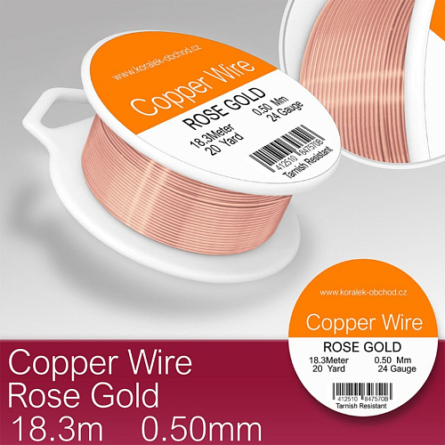 Drátek měděný velikost 0,5mm v délce 18m . Barva ROSE GOLD