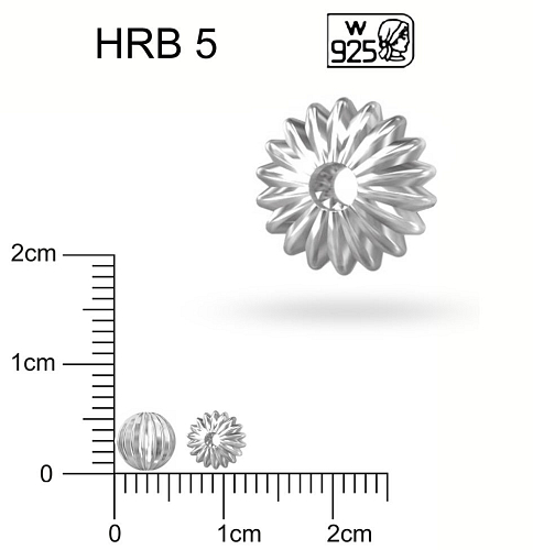 Korálek VROUBKOVANÝ ozn. HRB 5. Materiál stříbro AG925.váha 0,57g.