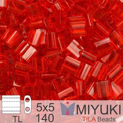 Korálky MIYUKI tvar TILA BEADS velikost 5x5mm. Barva TL-140 Transparent Red Orange. Balení 5g.