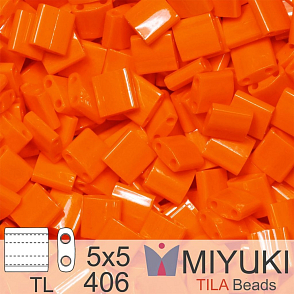 Korálky MIYUKI tvar TILA BEADS velikost 5x5mm. Barva TL 406 Opaque Orange. Balení 5g.
