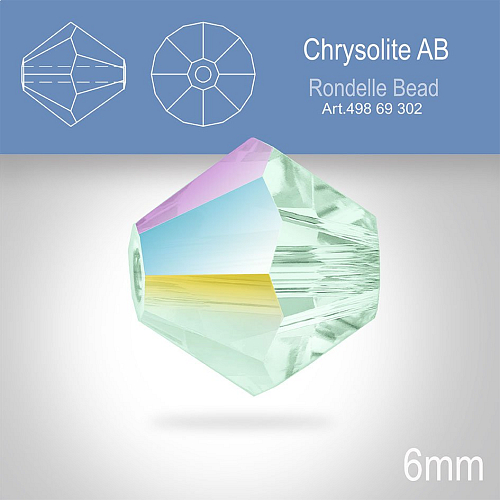 PRECIOSA Bicone MC BEAD (sluníčko) velikost 6mm. Barva CHRYSOLITE AB. Balení 21ks .