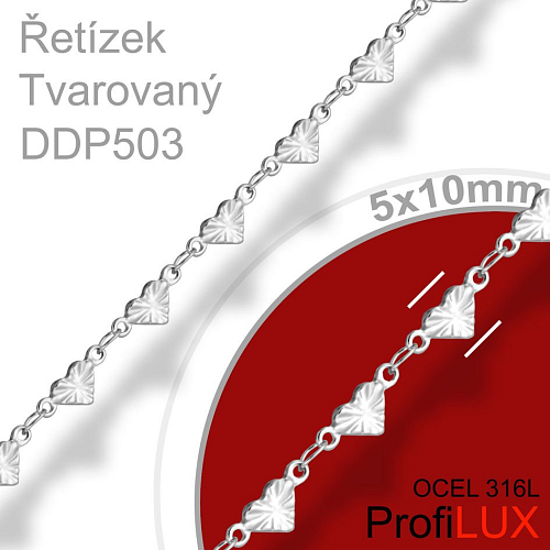 Řetízek TVAROVANÝ DDP 503. Materiál CHIRURGICKA Ocel 316L..Velikost  5x10mm. CENA je uvedena za 0,5m.