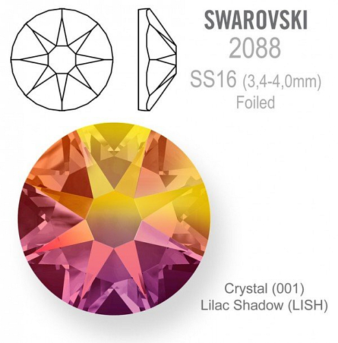 Swarovski XIRIUS FOILED 2088 velikost SS16 barva Crystal Lilac Shadow