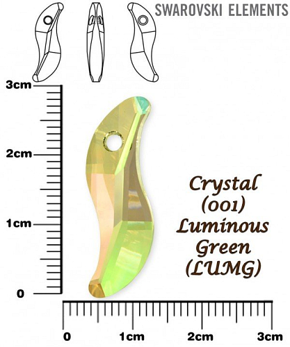 SWAROVSKI 6525 Wave Pendant barva CRYSTAL UMINOUS GREEN velikost 28mm.