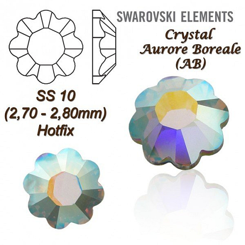 SWAROVSKI 2728 HOT-FIX tvar KYTKA SS10 barva CRYSTAL AURORE BOREALE