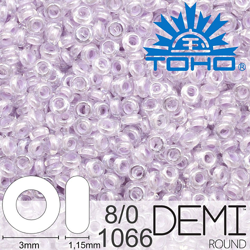 Korálky TOHO Demi Round 8/0. Barva 1066 Inside-Color Crystal/Lt Grape-Lined. Balení 5g