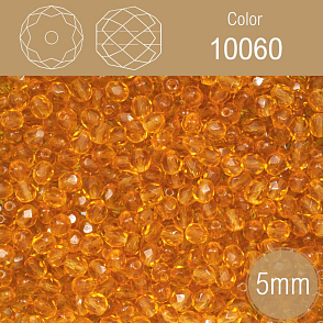 Korálky BROUŠENÉ 5mm. Barva 10060. Průhledná žlutá. Balení 80Ks.