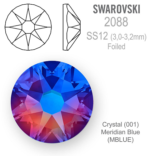 SWAROVSKI XIRIUS FOILED velikost SS12 barva CRYSTAL MERIDIAN BLUE 