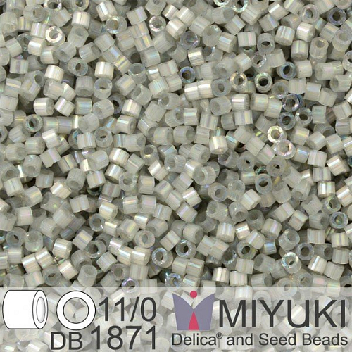 Korálky Miyuki Delica 11/0. Barva Silk Inside Dyed Smoke Gray AB DB1871. Balení 5g.