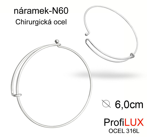 Náramek Chirurgická Ocel ozn-N60 velikost 60mm síla drátu tl.1.6mm. Řada komponentů ProfiLUX. 