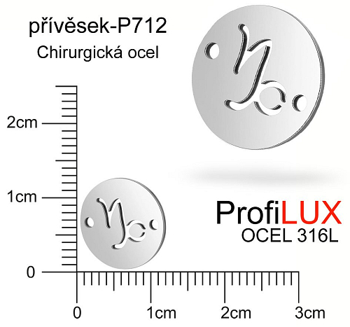 Přívěsek Chirurgická Ocel ozn-P712 znamení KOZOROH 2x otvor velikost pr.12mm. Řada přívěsků ProfiLUX