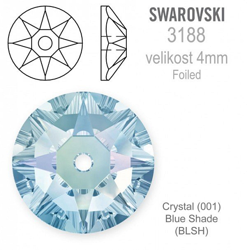 Swarovski 3188 XIRIUS Lochrose našívací kameny velikost pr.4mm barva Crystal Blue Shade